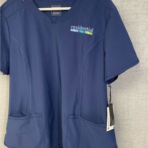 Blue Scrub Top with Pockets Residential 2L New